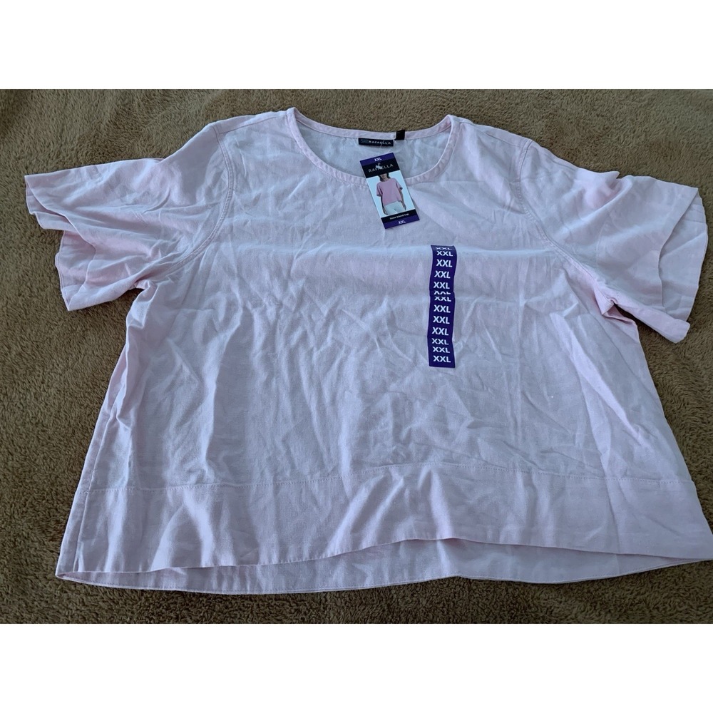 Rafaella Women's Size XXL Top Flared Short Sleeve Light Pink Linen Blend NWT